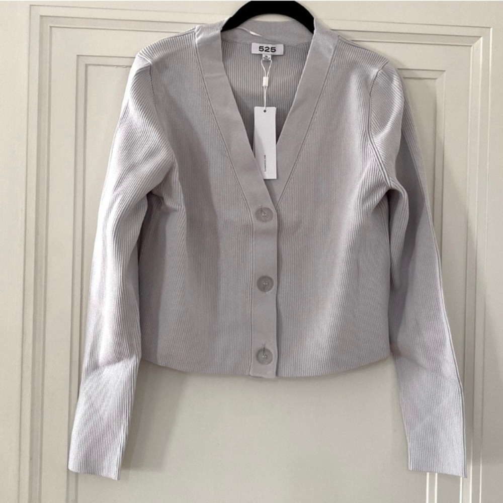 NWT 525 America ribbed cropped cardigan in light gray